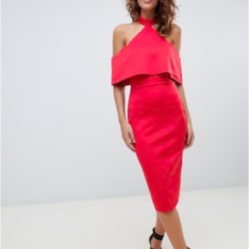 ASOS Halter, Exposed Shoulder Red Dress